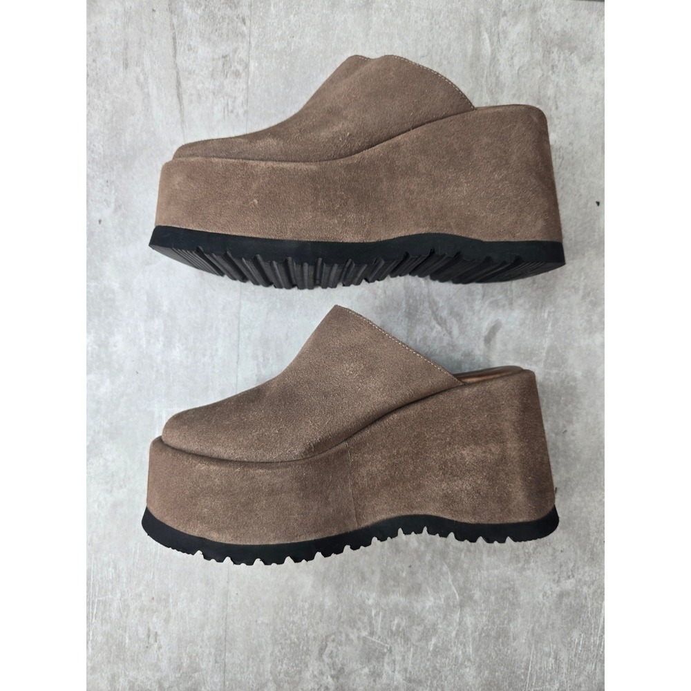 Free People Avery Platform Wedge Mules Sz 7.5 Brown Suede Chunky Clogs Retro Y2K - Picture 7 of 11